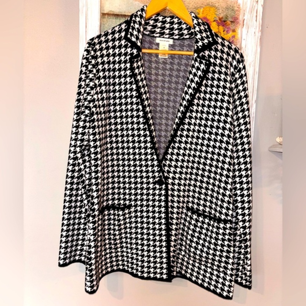 MAX STUDIO KNIT BLACK HOUNDSTOOTH UNCONSTRUCTED BLAZER JACKET SIZE M